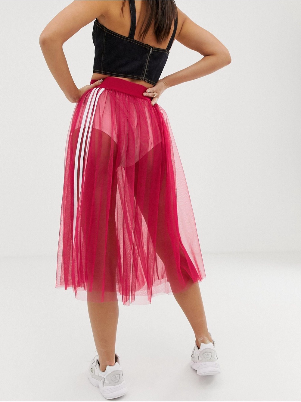 adidas Originals Sleek Three Stripe Mesh Tulle Skirt in Pink - Picture 2 of 16
